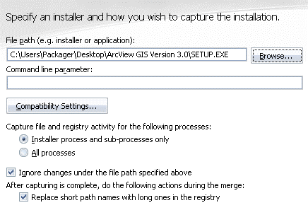 Cloudpaging Studio UI for packaging legacy application installers