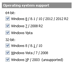 Cloudpaging Studio UI for determining operating system support