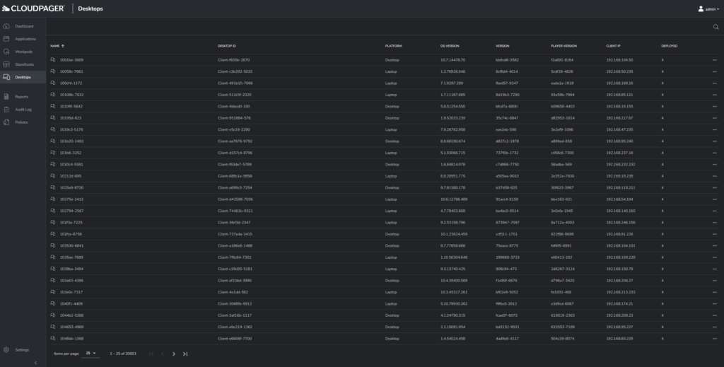 Cloudpager Desktop tab list of desktops