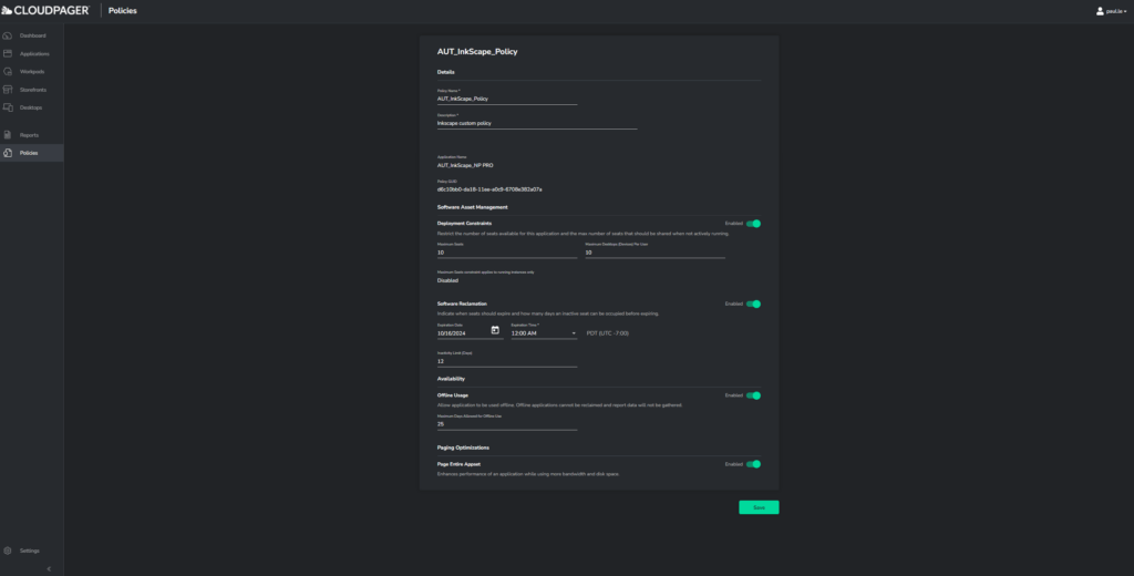 Cloudpager Policies tab