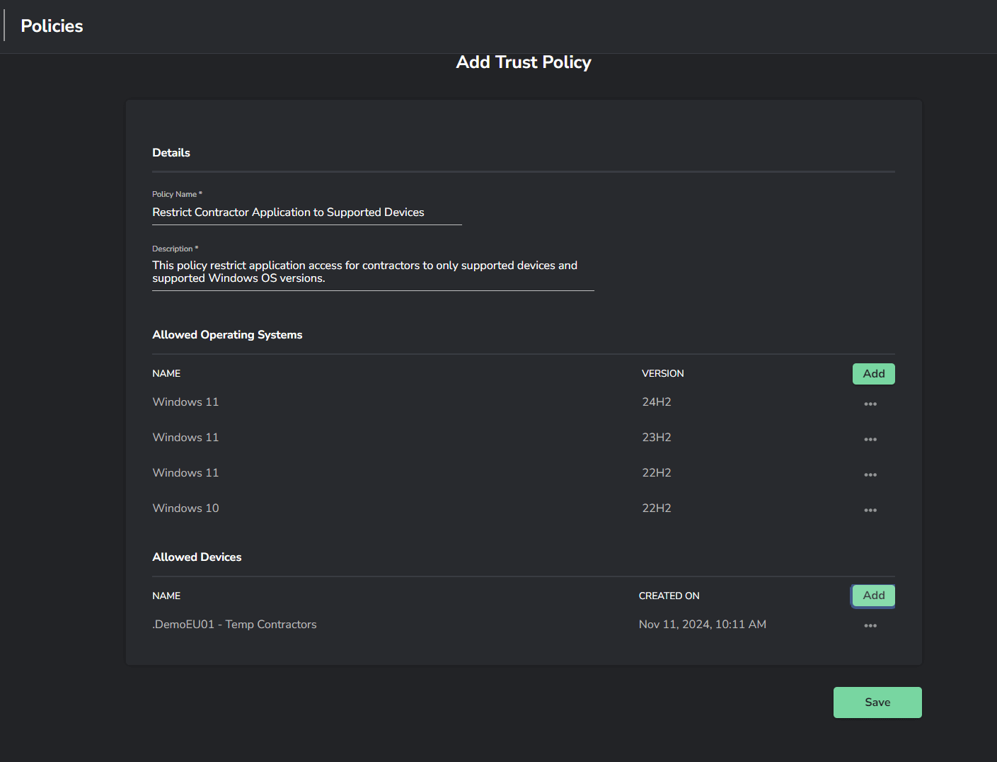 Add Trust Policy window within Cloudpager