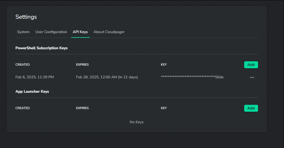 Creating a new Cloudpager API key.