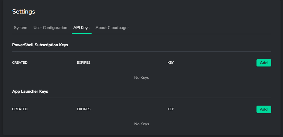 Cloudpager API Keys window
